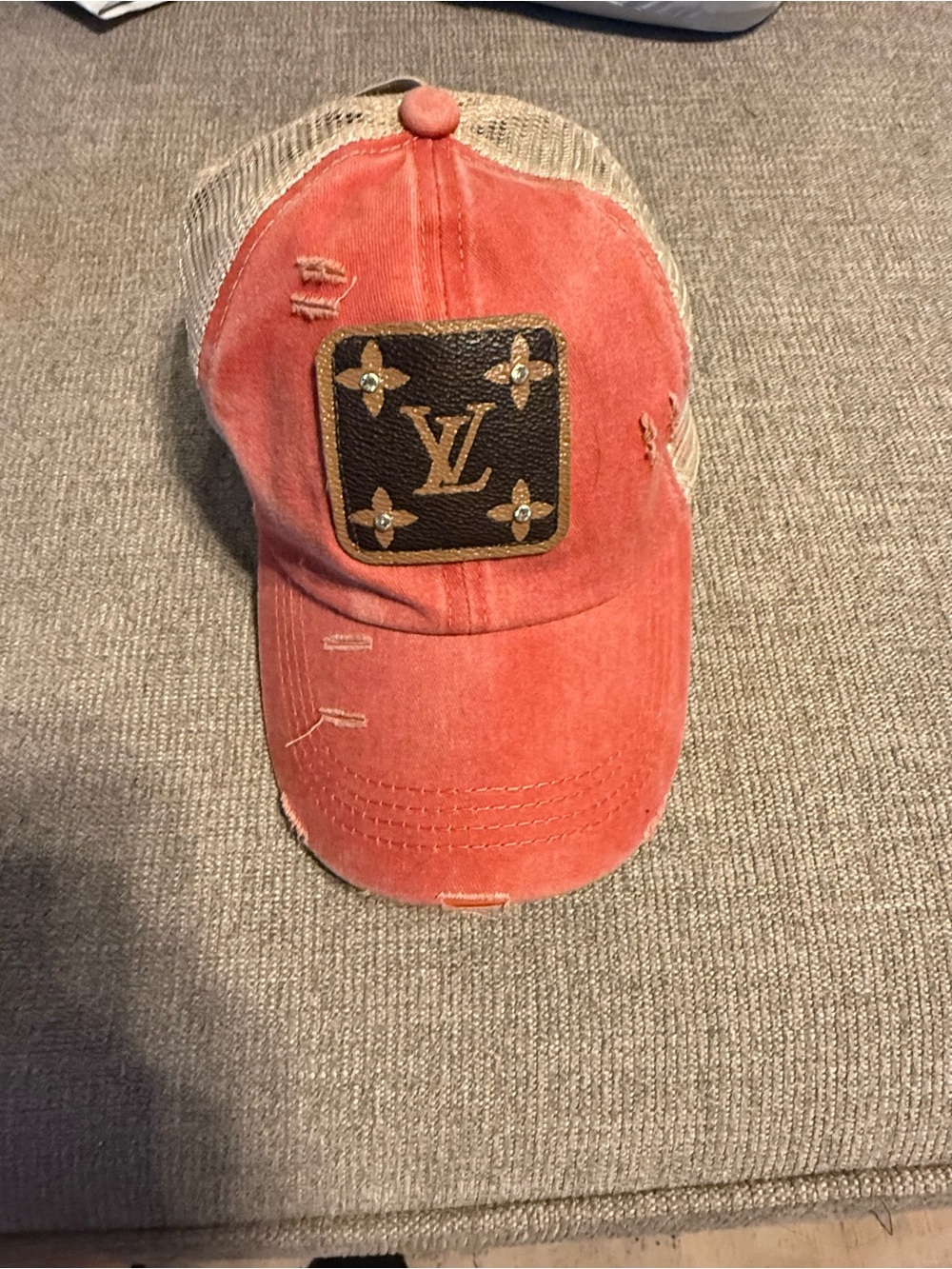 Upcycled Trucker Hat with LV Monogram Style